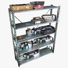 Metal Shelving With Clutter (2)